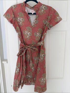 Victoria Dunn Rust Red Floral Tie-Waist Mini Dress